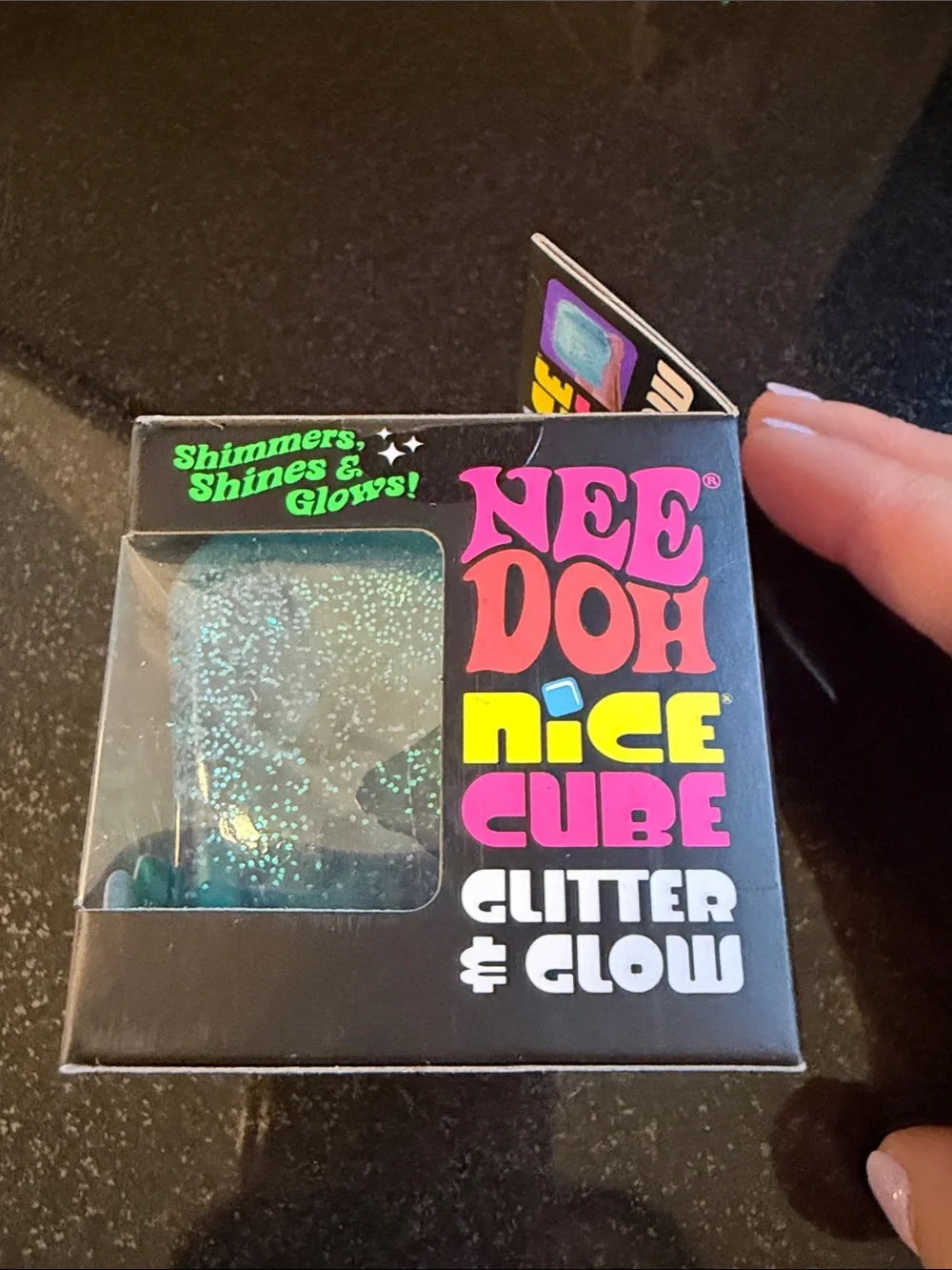 NIB 100% Auth NeeDoh Nice Cube Glitter & Glow Super Solid Squish - Blue